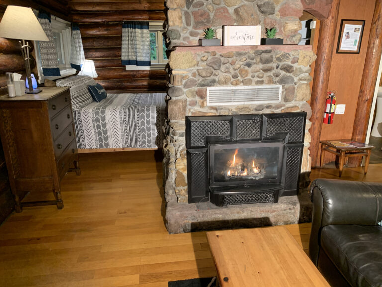 Copper Creek bedroom behind fireplace